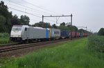 Railpool 186 425 hauls an RTB-Blerick shuttle and passes Dordrecht Zuid on 23 July 2016.