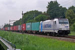 On 16 July 2017 Metrans 186 291 speeds through Dordrecvht Zuid with a diverted container train for Kijfhoek.