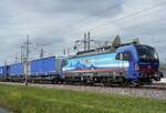 SBBCI 193 521 hauls an intermodal train through Valburg toward Emmerich and Switzerland on 16 April 2026.