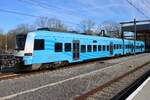 Rreis/Arriva, formerly Connexxion 5034 leaves Ede-Wageningen for Amersfoort on 19 March 2026. THe PROTOS were a smal batch of five EMUs produced by a German factory that went bankrupt son after having delivered the five EMUs to Connexxion for the Valleilijn (Amersfoort<=>Ede-Wageningen via Barneveld and Lunteren). 