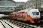 On 18 March 2007 NS 9525 stands in UTrecht Centraal. From 2005-2012 NS and the Dutch sports organisation NSC/NOC (National Sports Committee/National Olympic Committee) cooperated with an advertising campaign for sports and the Olympics, resulting in two VIRMs and three ICM (Koploper Class 4200) receiving an orange and white paint job. Sadly after December 2012 the cooperation fell through the ice and the attractive liveries disappeared overnight.