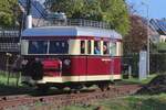 Wismarer rail bus MBS-25 (ex Kleinbahn Delmenhorst--Harpstedt no.11) leaves Haaksbergen on 14 October with the first shuttle train to Boekelo.