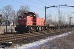 Maintenance train with 6442 at the reins passes through Hulten on 19 January 2024 whilst the snow is receding.