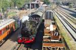 SHM 26 'LEEGHWATER' (a 17th Century Dutch water engineer; whose name literally means 'empty waters') with steam tram from Medemblik enters Hoorn station on 28 September 2013.