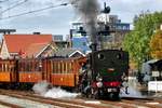 BELLO (7742) hauls a steam tram to Medemblik out of Hoorn on 25 October 2015.