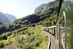 A view from a train on the Flåm Railway line.