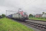 On 24 May 2021 PKP Cargo EU46-514 braves the rain while hauling a Tilburg-bound Chengdu container shuttle through Wijchen.