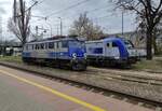 2025-03-31 Two PKP Intercity locomotives: EP07-1008 and EU200-005 wait for their next assignment in Poznań Główny.