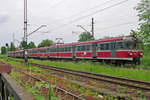 On a drizzly 28 May 2015, EN57-1333 quits Gliwice-Labedy with a regional train for Rzepin.