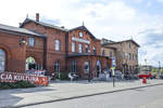 Lębork railway station is serving the town of Lębork, in the Pomeranian Voivodeship, Poland. The station opened in 1870 and is located on the Gdańsk–Stargard railway. The line from Gdańsk to Słupsk reached Lębork in 1870 as a single track, standard gauge rail line. Date: August 19 2020.