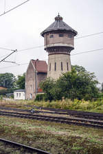 Water station at the railway station of Sławno in Poland. The water station was built at the period of time that the province of Pomerania was a part of Germany. Date: August 22 2020.