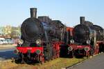 Non-operational, but showable: Tr5-65 and Ok1-359 (which is inded the Polish version of KPEV P8/DRG 38) stand at Wolsztyn station to greet the many visitors of the steam loco parade on 30 April 2016. Both engines are of Prussian design. AFter W-I many an ex KPEV loco found herself back in what was since 1918 Polish territory. Combined with German reparatuions after 1945 many older German steam locos could be found in Poland after the demise of their parent designs from German tracks.