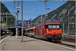 Due to the partial closure of the Gotthard Base Tunnel (GBT), practically all passenger trains will run on the 'Gotthard Panorama' route for a few weeks. In the picture an SBB Re 460 with an IC heading towards Arth Goldau passing through Göschen ...