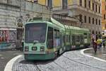 Tram 9022 turns into the street with the stop Roma Termini. May 7th, 2025.
