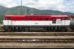 Side view on T478 1001 at Vrutky on 30 May 2015. Due to the rounded cabs, CSD Class T478.1 was baptised 'Bardotka' after the French actress. The series build version of the loco although, had a much more angular cab design.