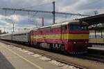 Slovakian guest star 751 131 stands at the rear of one of twenty extra trains in Benesov u Prahy on 28 September 2025.