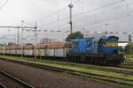 S297 -a former CSD Cmeliak-  shunts coal wagons for the near by power plant at Leopoldov on 26 August 2021.