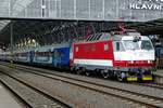 ZSSK 350 012 departs from Praha hl.n. on 23 February 2020 with EC HUNGARIA toward Budapest-Nyugati via Breclav and Bratislava.