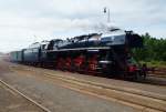 498 104 Albatros, special train from Prague to steam meeting at the railway museum Lužná Rakovníka in station Kladno on 06/21/2014.