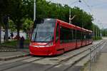 Tram no. 429 departs from the Bratislava train station towards the center. June 05, 2023