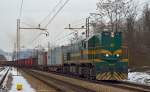 Diesel loc 644-016 pull freight train through Maribor-Tabor on the way to Tezno yard.