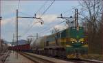 Diesel loc 644-025 is hauling freight train through Maribor-Tabor on the way to Tezno yard. /5.3.2014