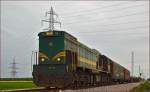 Diesel loc 664-108 pull freight train through Cirkovce on the way to Koper port.