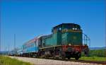 Diesel loc 642-185 pull passenger train through Šikole on the way to Ptuj. /20.5.2014