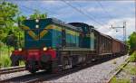 Diesel loc 643-008 pull freight train through Maribor-Tabor on the way to Maribor station. /31.5.2014