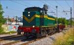 Diesel loc 643-010 pull freight train through Maribor-Tabor on the way to Tezno yard. /13.6.2014