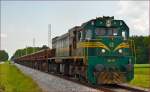 Diesel loc 664-118 pull freight train through Cirkovce-Polje on the way to Pragersko. /3.6.2014