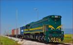 Diesel loc 664-103 pull container train through Cirkovce-Polje on the way to Hodoš. /10.6.2014