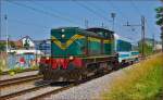 Diesel loc 643-041 pull passengers train through Maribor-Tabor on the way to Ptuj.