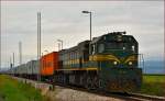 Diesel loc 664-119 pull container train through Cirkovce-Polje on the way to Hodoš. /15.8.2014