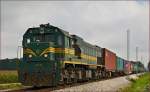 Diesel loc 664-119 pull container train through Cirkovce-Polje on the way to Koper port. /17.9.2014