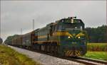 Diesel loc 664-112 pull freight train through Cirkovce-Polje on the way to Koper port.