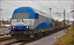Diesel loc Adria 2016 920 pull container train through Maribor-Tabor on the way to Koper port. /9.12.2014