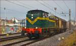 Diesel loc 643-010 pull freight train through Maribor-Tabor on the way to Tezno yard. /15.12.2014