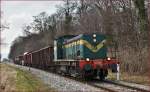 Diesel loc 643-014 pull freight train through Maribor-Studenci on the way to Tezno yard. /17.3.2015