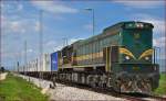 Diesel loc 664-111 pull container train through Cirkovce-Polje on the way to Hodoš.