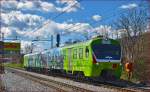Multiple units 715-119 'Julian Alps' run through Maribor-Tabor on the way to Maribor station. /3.4.2015