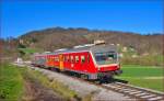 Multiple units 814-118 are running through Terme Podčetrtek on the way to Imeno. /19.3.2014