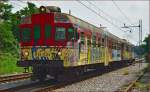 Multiple units 813-034 run through Maribor-Tabor on the way to Maribor station. /26.7.2014