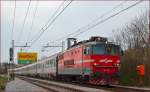 Electric loc 342-010 pull EC158 'Croatia' through Maribor-Tabor on the way to Vienna. /26.3.2014