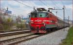 Electric loc 342-010 pull EC151 'Emona' through Maribor-Tabor on the way to Ljubljana. /26.3.2014