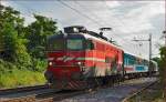 Electric loc 342-014 pull passenger train through Maribor-Tabor on the way to Maribor station. /16.9.2014