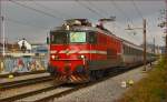 Electric loc 342-014 pull EC151 'Emona' through Maribor-Tabor on the way to Ljubljana.