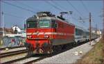 Electric loc 342-022 pull EC151 'Emona' through Maribor-Tabor on the way to Ljubljana. /23.3.2015