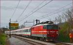 Electric loc 342-005 pull EC158 'Croatia' through Maribor-Tabor on the way to Vienna. /14.4.2015