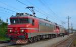 Electric locs 363-001 and 363-014 are hauling container train through Pragersko on the way to the port Koper.